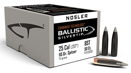 Nosler 51050 Ballistic Silvertip  25Cal 115gr Spitzer Point 50/Box
