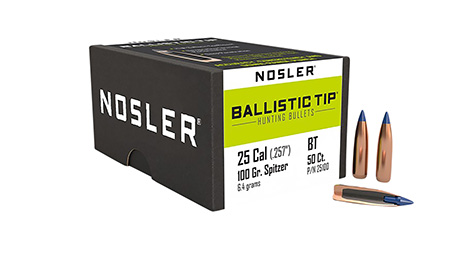 Nosler 25100 Ballistic Tip  25Caliber 100gr Spitzer 50/Box