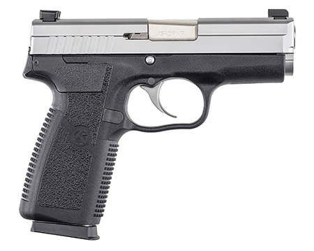 Kahr Arms KP4543N P *CA Compliant 45 ACP Caliber with 3.40" Barrel, 6+1 Capacity, Black Finish Frame, Serrated Matte Stainless Steel Slide, Textured Polymer Grip  &  TruGlo Night Sights