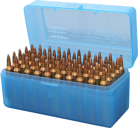 MTM Case-Gard RLLD5024 Case-Gard R-50 Multi-Caliber Rifle Clear Blue Polypropylene 50rd