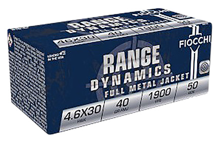 Fiocchi 46EXA Range Dynamics  4.6x30mmH & K 40gr Full Metal Jacket 50 Per Box/20 Case