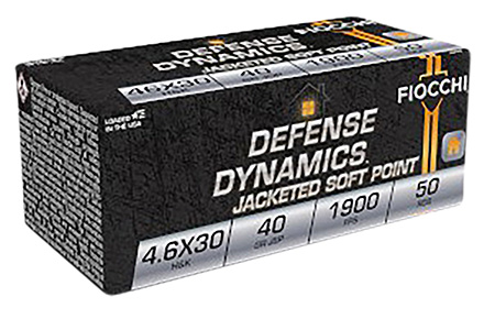 Fiocchi 46EXB Defense Dynamics  4.6x30mmH & K 40gr Jacketed Soft Point 50 Per Box/20 Case