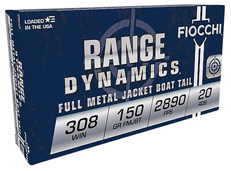 Fiocchi 308A Range Dynamics  308Win 150gr Full Metal Jacket Boat Tail 20 Per Box/10 Case