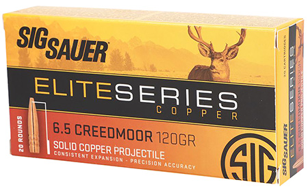 Sig Sauer E65CH120 Elite Copper Hunting  6.5Creedmoor 120gr Copper Solid 20 Per Box/10 Case