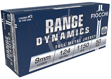 Fiocchi 9APB Range Dynamics  9mmLuger 124gr Full Metal Jacket 50 Per Box/20 Case
