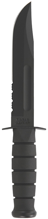 Ka-Bar 1214 Fighting/Utility  7" Fixed Clip Point Serrated Black 1095 Cro-Van Blade, Black Kraton G Handle, Includes Sheath
