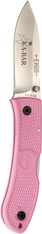 Ka-Bar 4062PK Dozier Hunter 3" Folding Drop Point Plain Satin AUS-8A SS Blade, Pink Zytel Handle, Includes Pocket Clip
