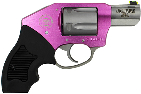 Charter Arms 53831 Undercover Lite Pink Lady Small 38 Special, 5 Shot 2" Stainless Steel Barrel  &  Cylinder, Pink Aluminum Frame w/Black Finger Grooved Rubber Grip, Concealed Hammer