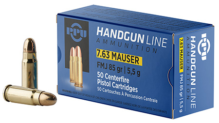 PPU PPH763 Handgun  7.63mmMauser 85gr Full Metal Jacket 50 Per Box/10 Case
