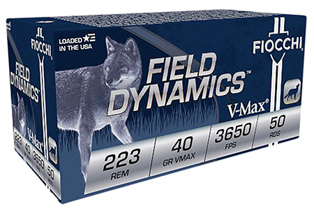 Fiocchi 223HVB50 Field Dynamics  223Rem 40gr Hornady V Max 50 Per Box/20 Case