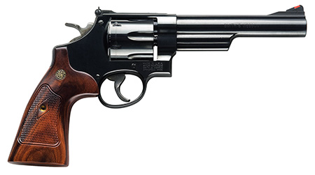 Smith  &  Wesson 150481 Model 57 Classic 41 Rem Mag Blued Carbon Steel 6" Barrel, 6rd Cylinder  &  N-Frame, Checkered Square Butt Walnut Grip, Color Case Wide Spur Hammer