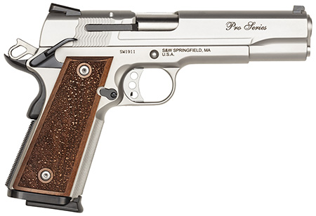 Smith  &  Wesson 178017 1911 Performance Center Pro  Full Size Frame 9mm Luger 10+1, 5" Stainless Steel Barrel, Matte Silver Serrated Stainless Steel Slide  &  Frame w/Beavertail, Wood Grip