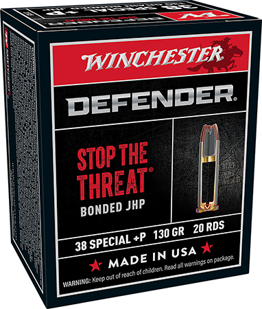 Winchester Ammo S38PDB Defender  38Special+P 130gr Bonded Jacket Hollow Point 20 Per Box/10 Case