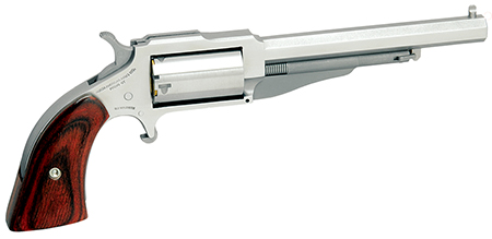 North American Arms 18604 1860 The Earl *CA Compliant 22 WMR 5 Shot 4" Stainless Steel Barrel, Frame  &  Cylinder, Rosewood Boot Grip, Exposed Hammer