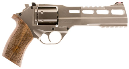 Chiappa Firearms 340224 Rhino 60DS Small Frame 357 Mag 6 Shot, 6" Nickel-Plated Steel Vent Rib Barrel  &  Cylinder, Nickel-Plated Aluminum Frame, Walnut Grip, Concealed Hammer