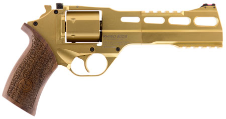 Chiappa Firearms 340225 Rhino 60DS Medium Frame 357 Mag 6 Shot, 6" Gold Plated PVD Steel Vent Rib Barrel  &  Cylinder, Gold Plated PVD Aluminum Frame,  Walnut Grip, Concealed Hammer