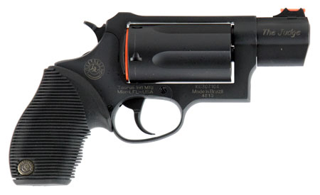 Taurus 2441031TC Judge Public Defender Small Frame 45 Colt (LC) 410 Bore 5rd 2" Matte Black Oxide Steel Barrel, Cylinder  &  Frame, Black Ribber Grip, Transfer Bar Safety, Exposed Hammer