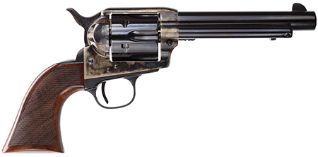 Taylors  &  Company 550813DE Smoke Wagon Uberti 45 Colt (Long Colt) 6 Shot 5.50" Blued Round Barrel  &  Cylinder, Color Case Hardened Steel Frame, Checkered Walnut Navy Grip, Exposed Hammer