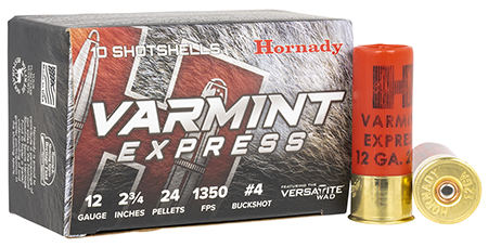 Hornady 86243 Varmint Express  12 Gauge 2.75" 4 Buck Shot 10 Per Box/ 10 Case