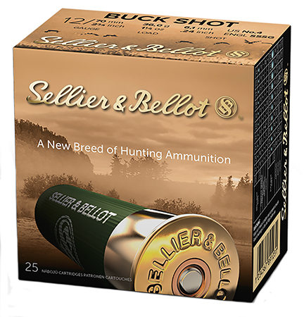 Sellier  &  Bellot SB12BSB Hunting  12Gauge 2.75" 27Pellets 1 1/4oz 4Buck Shot 25 Box/10 Case