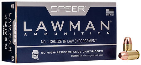 Speer 53980 Lawman  45GAP 200gr Total Metal Jacket Flat Nose 50 Per Box/20 Case