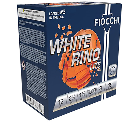 Fiocchi 12WRNL8 Exacta Target White Rino Lite 12Gauge 2.75" 1 1/8oz 8Shot 25 Per Box/10 Case