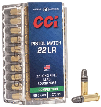CCI 0051 Pistol Match Competition 22LR 40gr Lead Round Nose 50 Per Box/100 Case
