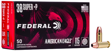 Federal AE38S3 American Eagle Handgun 38Super+P 115gr Jacketed Hollow Point 50 Per Box/20 Case