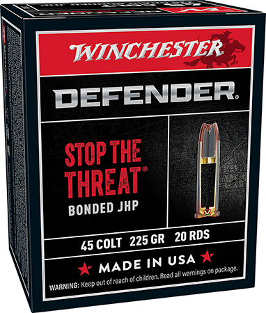 Winchester Ammo S45CPDB Defender  45Colt 225gr Bonded Jacket Hollow Point 20 Per Box/10 Case