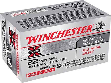[020892100732] Winchester Ammo X22M Super X  22WMR 40gr Full Metal Jacket 50 Per Box/40 Case