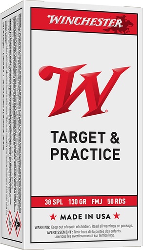 [020892201927] Winchester Ammo Q4171 USA  38Special 130gr Full Metal Jacket 50 Per Box/10 Case