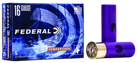 [029465009939] Federal F164RS Power-Shok Shotshell 16Gauge 2.75" 7/8oz RifledSlug Shot 5 Per Box/50 Case