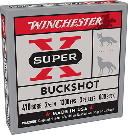 [020892015210] Winchester Ammo XB41000 Super X  410Gauge 2.50" 3Pellets 000Buck Shot 5 Per Box/50 Case