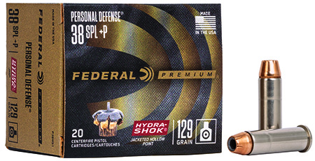 [029465088323] Federal P38HS1 Premium Personal Defense 38Special+P 129gr Hydra-Shok Jacketed Hollow Point 20 Per Box/25 Case