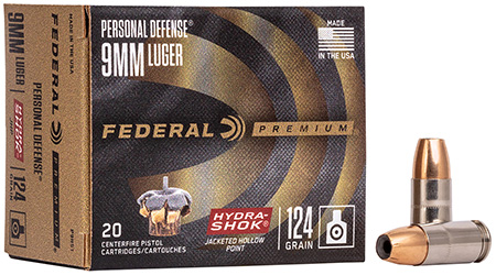 [029465088330] Federal P9HS1 Premium Personal Defense 9mmLuger 124gr Hydra-Shok Jacketed Hollow Point 20 Per Box/25 Case