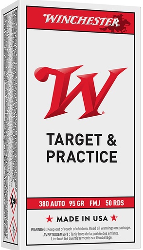 [020892201972] Winchester Ammo Q4206 USA  380ACP 95gr Full Metal Jacket 50 Per Box/10 Case