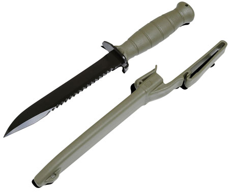 [764503007132] Glock KF039181 Field  7" Fixed Clip Point Plain/Saw Black High Carbon Steel Blade Battle Field Green Textured Trimond Polymer Handle Features Clamshell Packaging