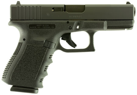 [764503001130] Glock UI1950203 G19 Gen3 Compact 9mm Luger 15+1 4.02" Black Steel Barrel, Matte Black Serrated Slide, Black Polymer Frame w/Accessory Rail, Black Finger Grooved Polymer Grip, USA Made