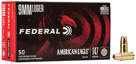 [029465089207] Federal AE9FP American Eagle Handgun 9mmLuger 147gr Full Metal Jacket Flat Point 50 Per Box/20 Case