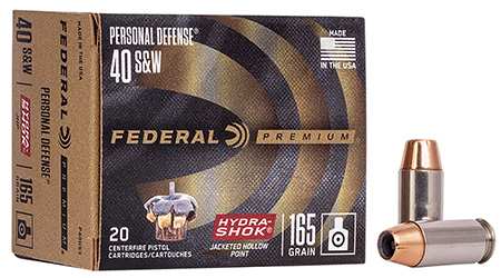 [029465089467] Federal P40HS3 Premium Personal Defense 40S&W 165gr Hydra-Shok Jacketed Hollow Point 20 Per Box/25 Case