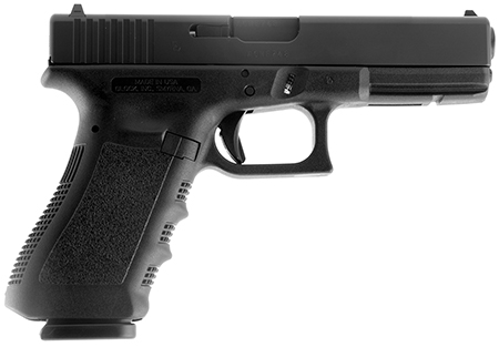 [764503001086] Glock UI1750201 G17 Gen3 Full Size Frame 9mm Luger 10+1 4.48" Black Steel Barrel, Matte Black Serrated Steel Slide, Black Polymer Frame w/Picatinny Rail, Black Texture Finger Groove Grip, USA Made