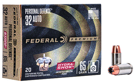 [029465091965] Federal P32HS1 Premium Personal Defense 32ACP 65gr Hydra-Shok Jacketed Hollow Point 20 Per Box/25 Case