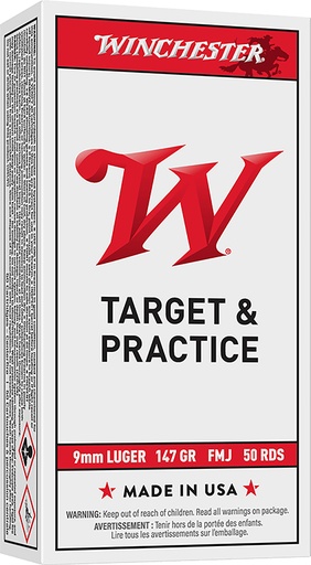 [020892212336] Winchester Ammo USA9MM1 USA  9mmLuger 147gr Full Metal Jacket Flat Nose 50 Per Box/10 Case