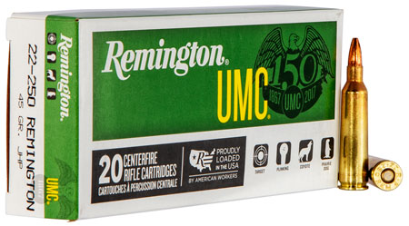 [047700354606] Remington Ammunition 23750 UMC  22-250Rem 45gr Jacketed Hollow Point 20 Per Box/10 Case