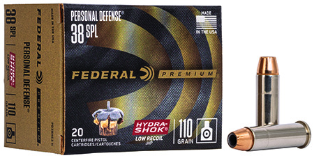 [029465092030] Federal PD38HS3H Premium Personal Defense Low Recoil 38Special 110gr Hydra-Shok Jacketed Hollow Point 20 Per Box/10 Case