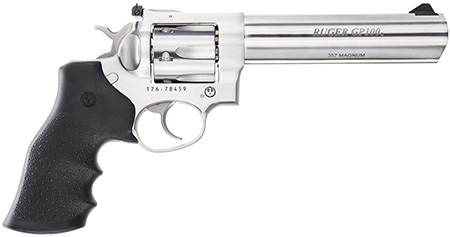 [736676017072] Ruger 1707 GP100  Medium Frame 357 Mag 6rd 6" Satin Stainless Steel Barrel, Cylinder  &  Frame, Hogue Monogrip, Transfer Bar Safety, Exposed Hammer