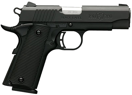 [023614044468] Browning 051905492 1911-380 Black Label Compact 380 ACP 8+1 3.63" Target Crown Barrel, Matte Black Serrated  Stainless Steel Slide  &  Polymer Frame w/Beavertail, Black Polymer Grips