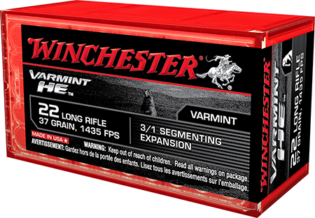 [020892102729] Winchester Ammo S22LRFSP Varmint HE  22LR 37gr 3/1 Segmenting Expansion 50 Per Box/20 Case