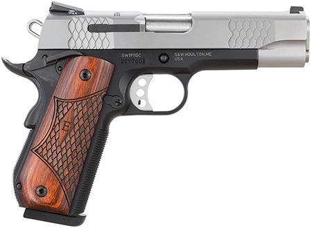 [022188084856] Smith  &  Wesson 108485 1911 E-Series 45 ACP  4.25" Barrel 8+1, Black Round Butt Scandium Frame, Satin Stainless Steel Slide, Laminate Wood Grip, Manual Grip  &  Thumb Safety