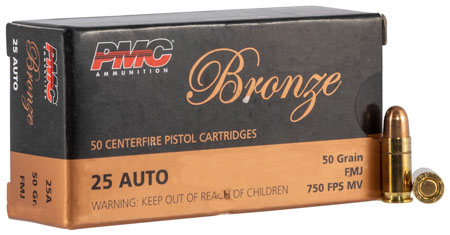 [741569070027] PMC 25A Bronze  25ACP 50gr Full Metal Jacket 50 Per Box/20 Case